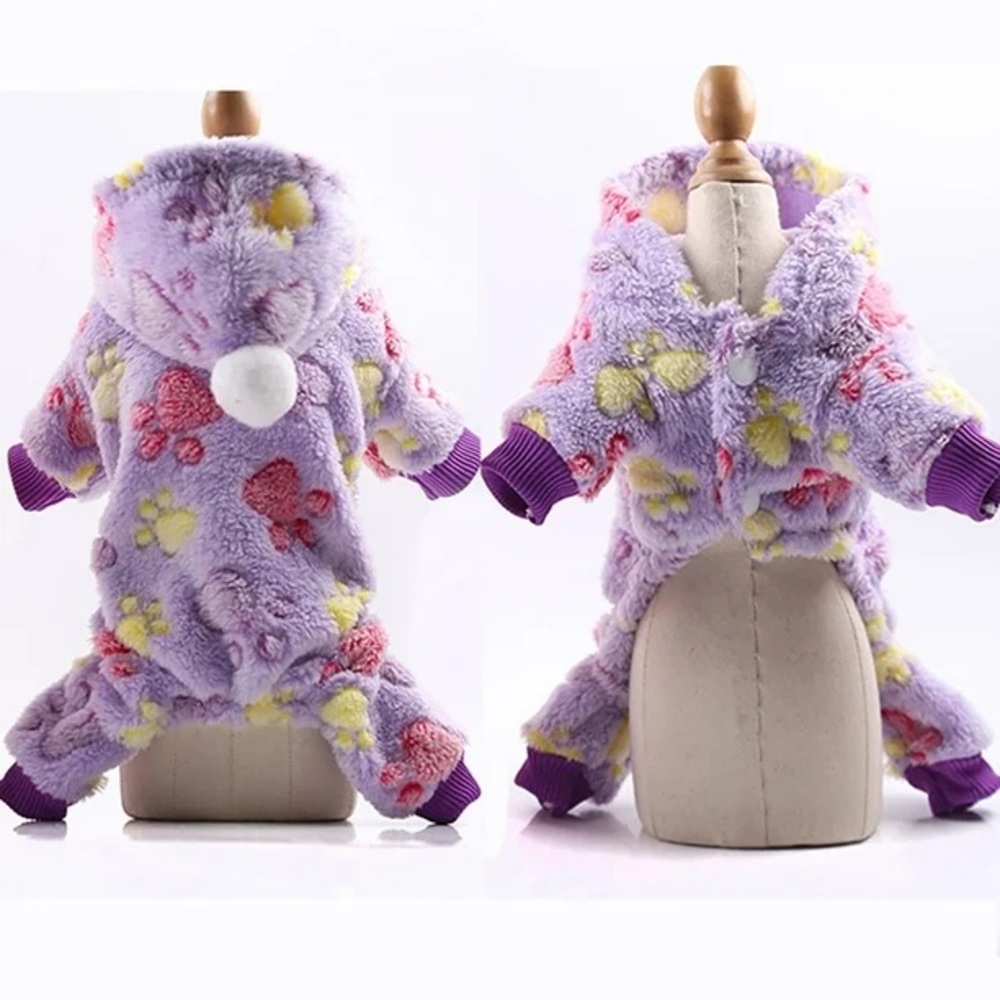 Paw Print Pet Pajamas - Soft Stretch - Purple - Size Large - Picture 3 of 13